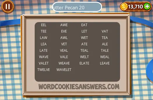 Word Cookies Butter Pecan Level 20 Word Cookies Answers