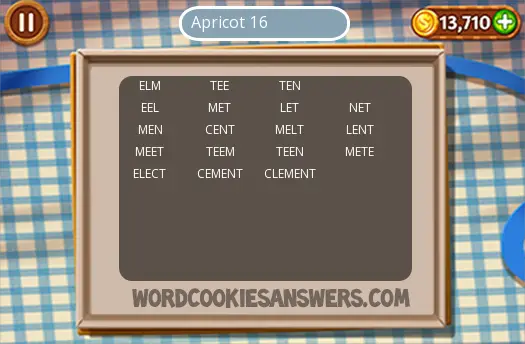 Word Cookies Apricot Level 16 - Word Cookies Answers